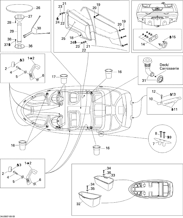 Fits 2005-2012 Sea-Doo Boats Holder Cup, Black, OEM Part # 204072216