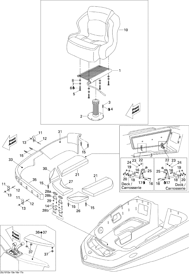 Fits 2010 Sea-Doo Boats Bow Center Backrest, OEM Part # 204614996