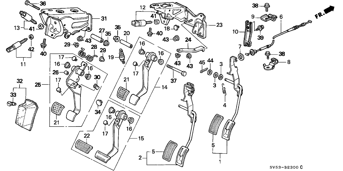 Honda New 1994-1997 Fits Honda Accord Brake Pedal Assembly, Part # 46500-SV4-A80