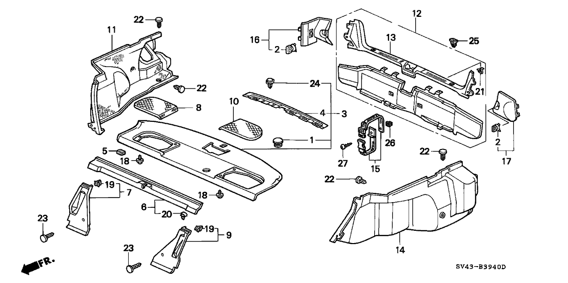 Honda New 1994-1995 Fits Honda Accord Garnish (Upper) *NH120L* (STAR BLACK), Part # 84643-SV4-000ZA