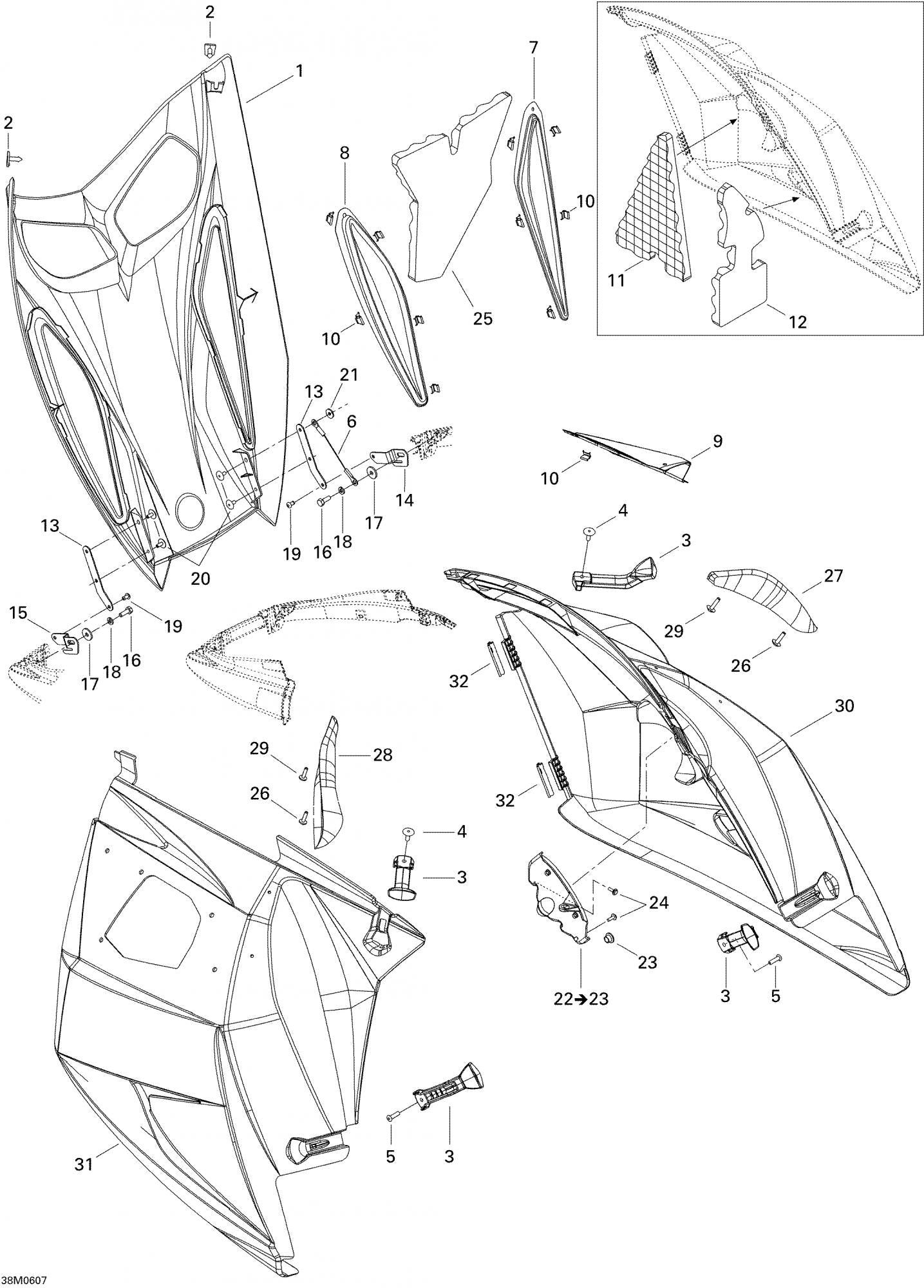 Fits 2005-2006 Ski-Doo GSX 500SS / GSX 600 HO Models RH Panel, Viper Red, B-176 Sport, OEM Part # 517303260