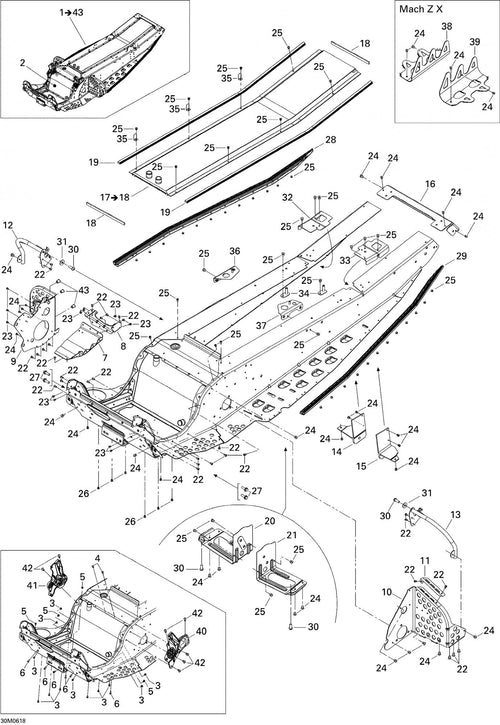Fits 2006-2007 Ski-Doo Mach Z 1000 SDI Adrenaline & X / MACH Z Adrenaline Models RH Tunnel Liner, OEM Part # 518324759