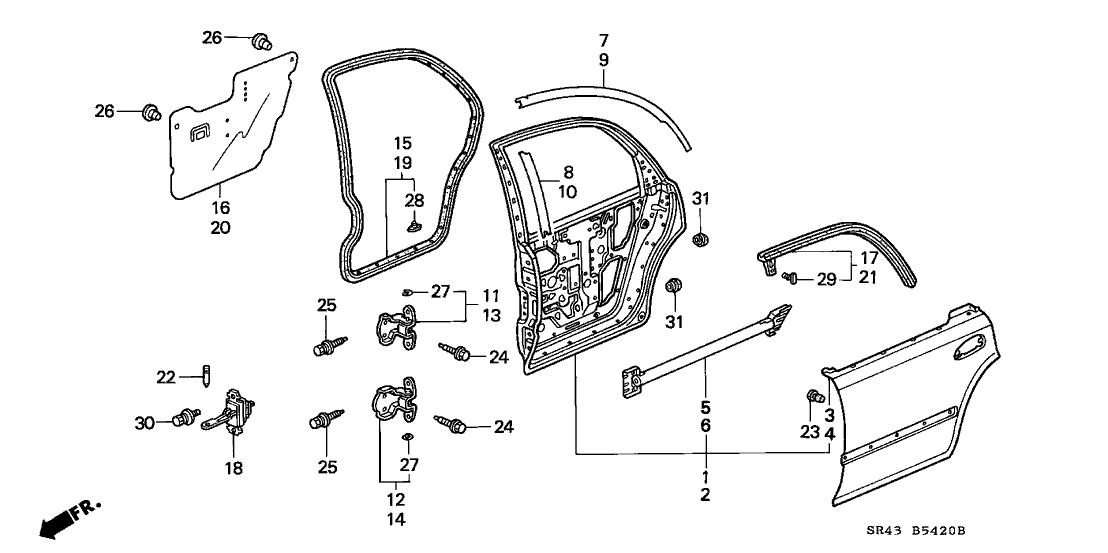 Honda New 1990-2000 Fits Honda Accord Right Rear Door Hinge (Upper), Part # 67910-S01-A01ZZ