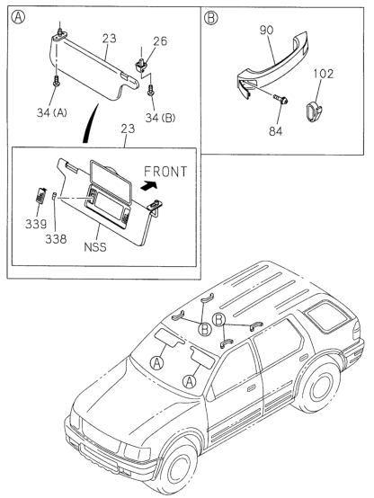 Honda New 1998-2000 Fits Honda Passport Sunvisor, Passenger Side, Part # 89715-73303