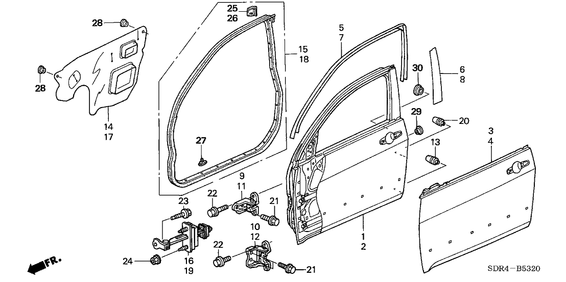 Honda New 2004-2007 Fits Honda Accord Skin Set, R. FR. Door, Part # 67111-SDC-305ZZ