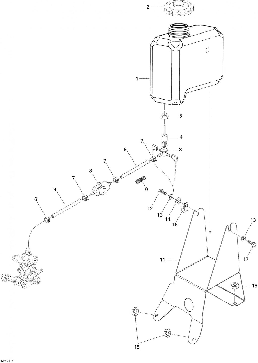 Fits 2001-2007 Ski-Doo Skandic 440 / Skandic 440F Models Tank Support, OEM Part # 5246036
