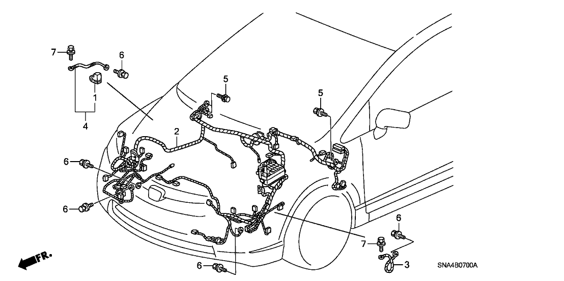 Honda New 2006 Fits Honda Civic Engine Room Wire Harness, Part # 32200-SNA-A40