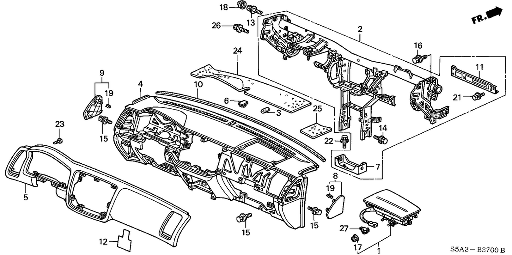 New 2001-2005 Fits Honda Civic Lid Assy., L. Instrument Side *NH167L* (GRAPHITE BLACK), Part # 77215-S5A-A00ZA