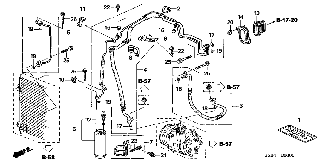 Honda New 2003-2005 Fits Honda Civic Clamp, Air Conditioner Pipe, Part # 80362-S5B-000