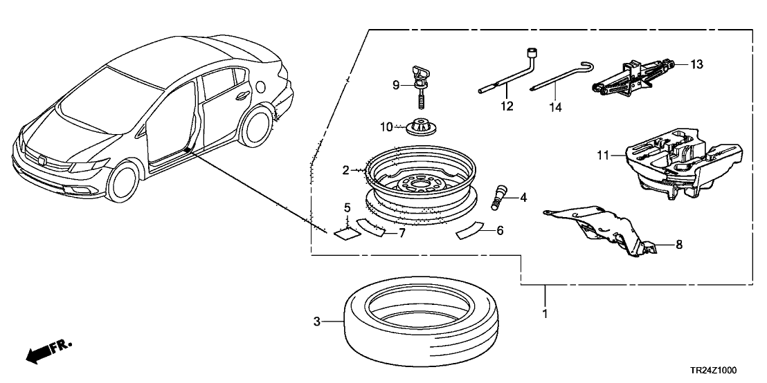 Honda New 2013-2015 Fits Honda Civic Brace, RR. Floor, Part # 74640-TT1-305