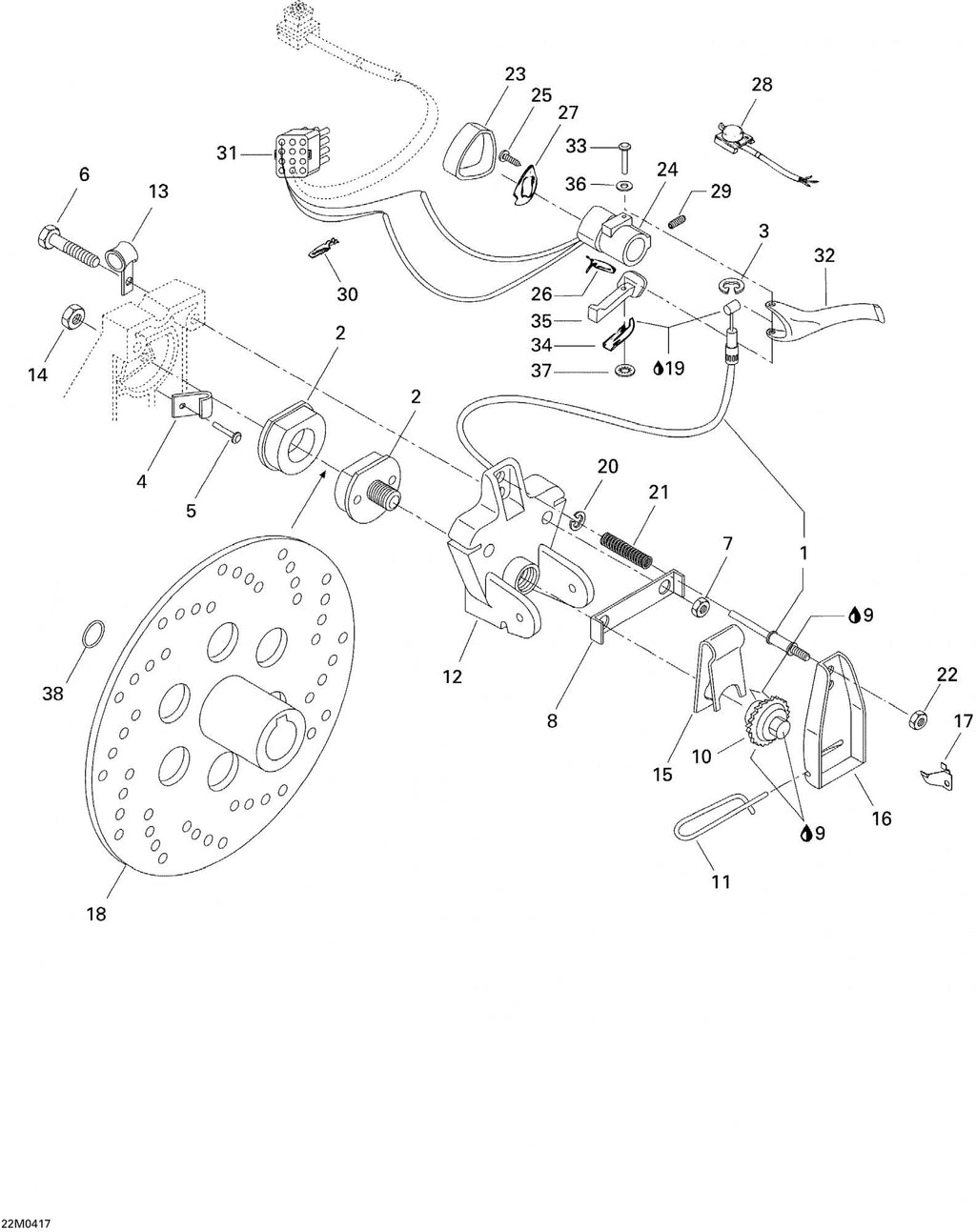 Fits 1996-2007 Ski-Doo Legend 380F / MX Z 380F Models Brake Housing Ass'y, OEM Part # 507032313