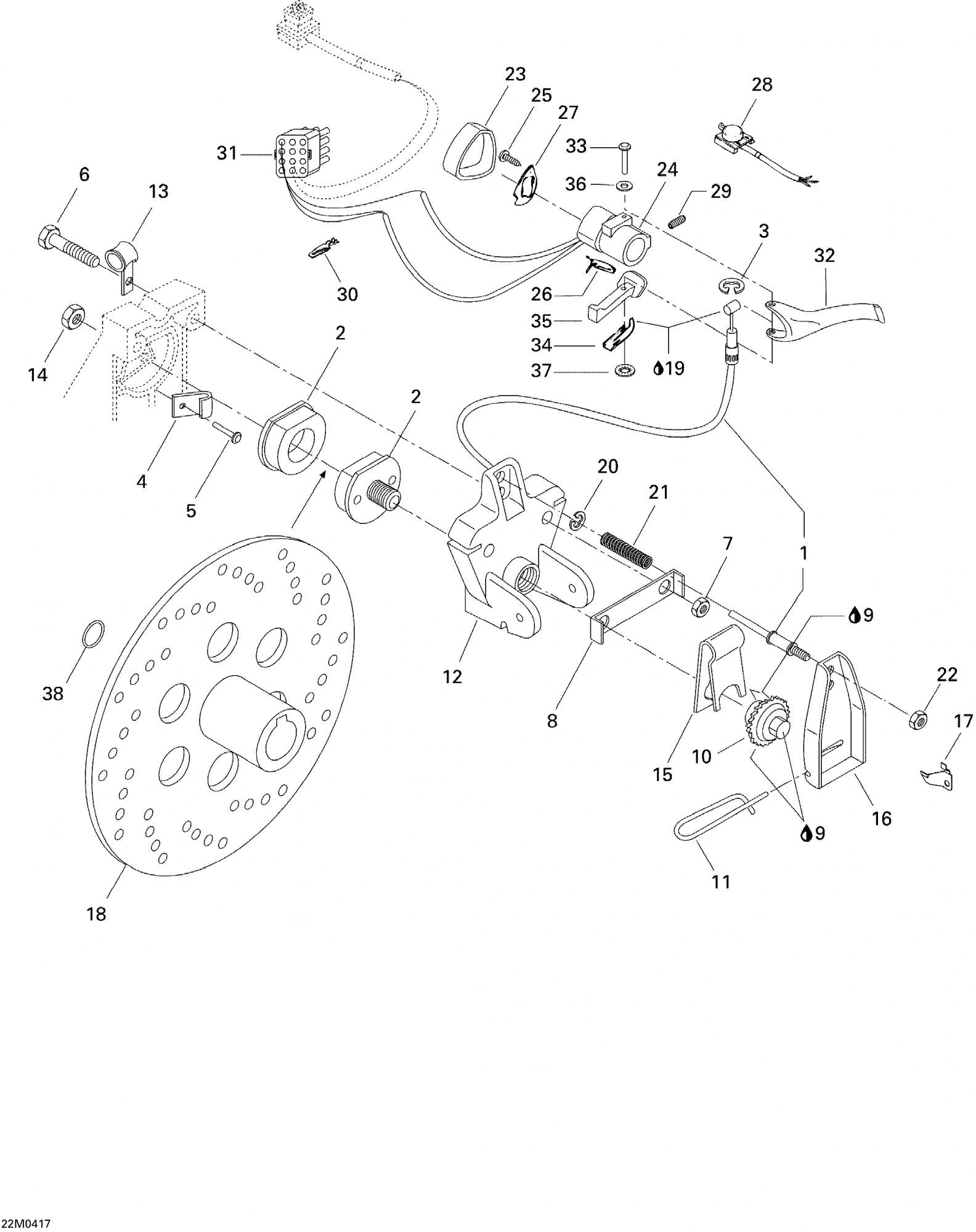 Fits 1996-2007 Ski-Doo Legend 380F / MX Z 380F Models Brake Housing Ass'y, OEM Part # 507032313