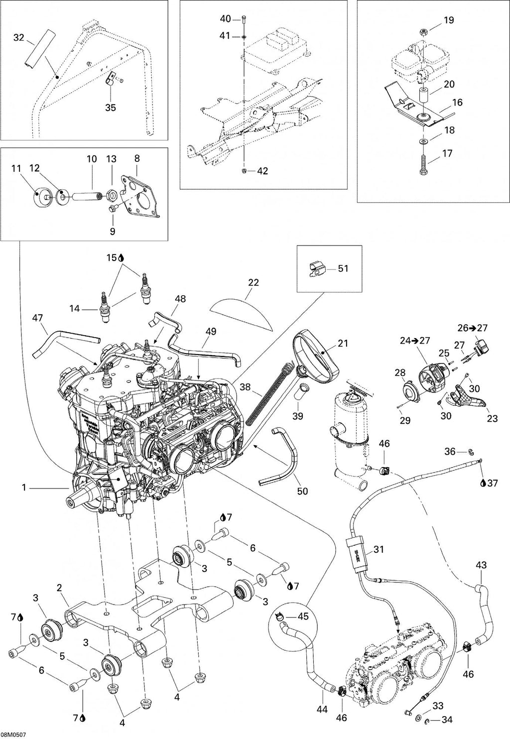 Fits 2004-2007 Ski-Doo GSX 600 HO SDI / GSX LTD 600 HO SDI Models Throttle Cable, OEM Part # 512060087