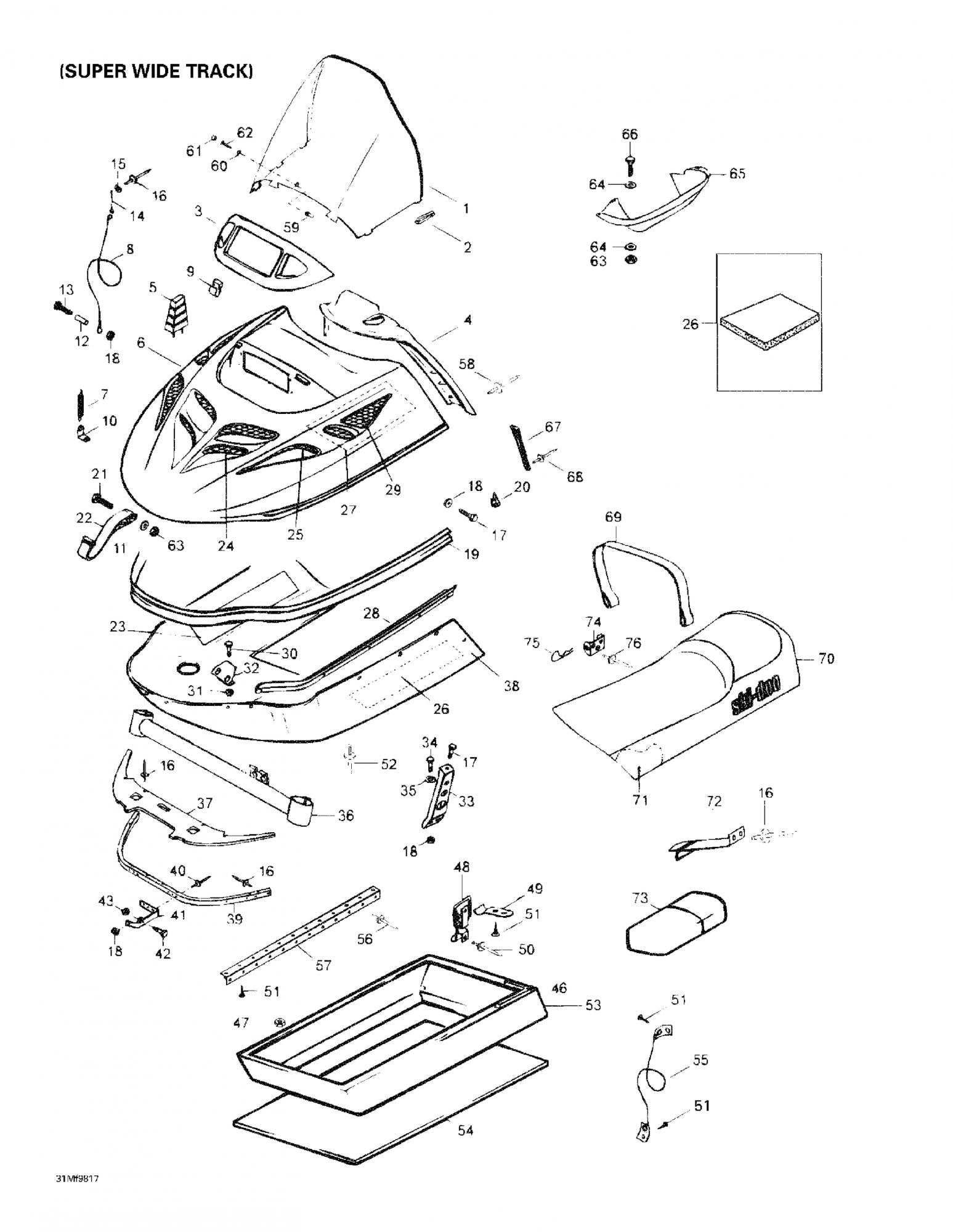 Fits 1997-2007 Ski-Doo Skandic 500/600 / Skandic 500F/600 Models Foam, OEM Part # 5346331