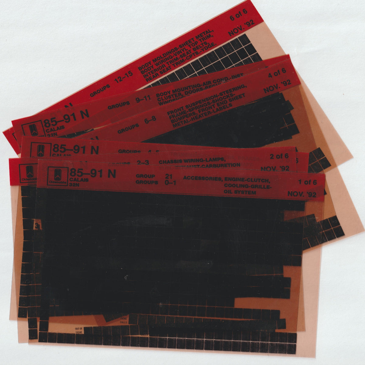 1985-1991 Oldsmobile Calais "N" Parts Microfiche Catalog Slides
