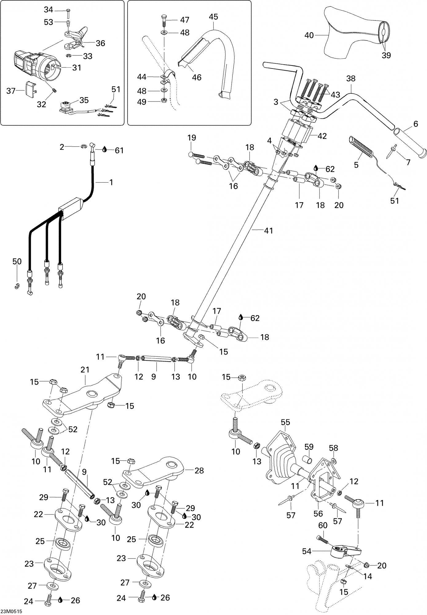 Fits 2004-2007 Ski-Doo Skandic LT 440F / Skandic SUV 550F Models Handle Bar, OEM Part # 605249033