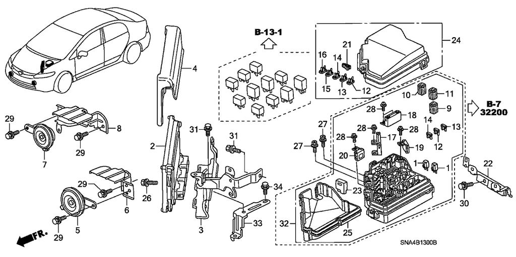 New 2007 Fits Honda Civic Relay Box Assembly, Part # 38250-SNA-A21