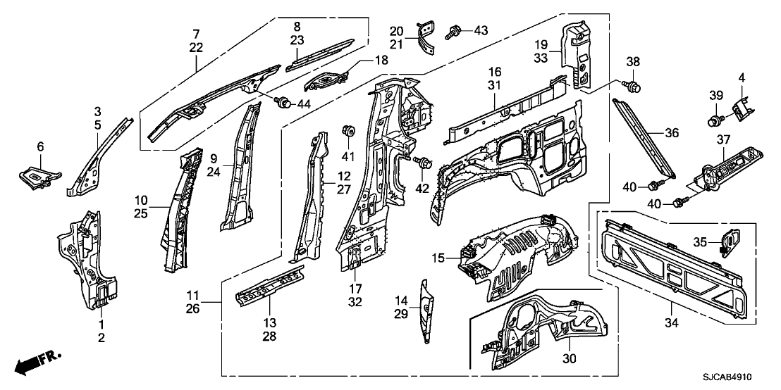 New 2009-2014 Fits Honda Ridgeline Stiffener, R. RR. Tailgate, Part # 64370-SJC-A01ZZ