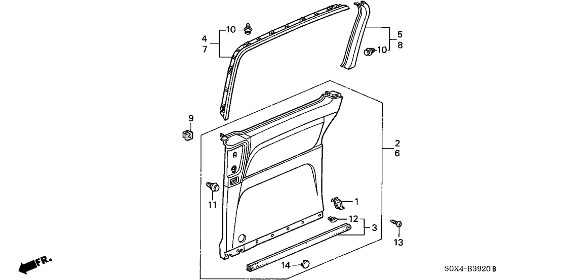 Honda New 1999-2004 Fits Honda Odyssey Garnish Assy., R. FR. Slide Door (Upper) *YR169L* (MILD BEIGE), Part # 83711-S0X-A01ZF