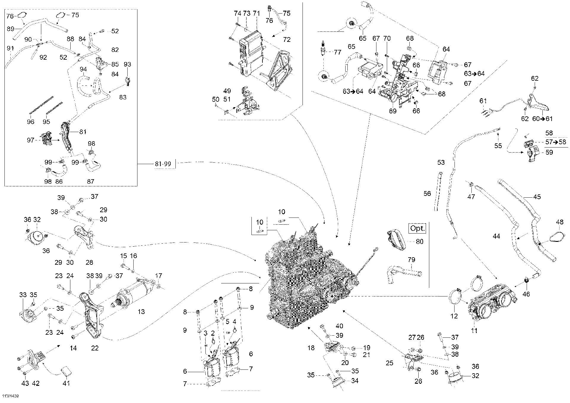 Ski-Doo - OEM schematic diagram - Part # 2572-512060814 - 01- Engine And Engine Support | 01- Engine And Engine Support 800 | 01- Engine And Engine Support 600 - Ref # 95, 204a, 213a