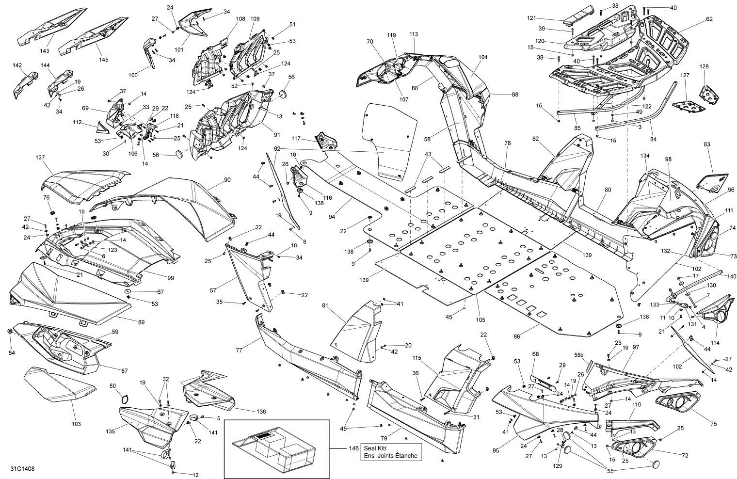 Fits 2014 Can-Am Maverick MAX 1000, STD, XRS, XRS-DPS Panel_Body Rear R B-190, OEM Part # 705007054