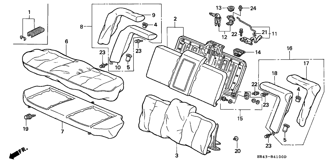 Honda New 1992-1995 Fits Honda Civic Frame Set, RR. Seat-Back, Part # 04820-SR4-A01