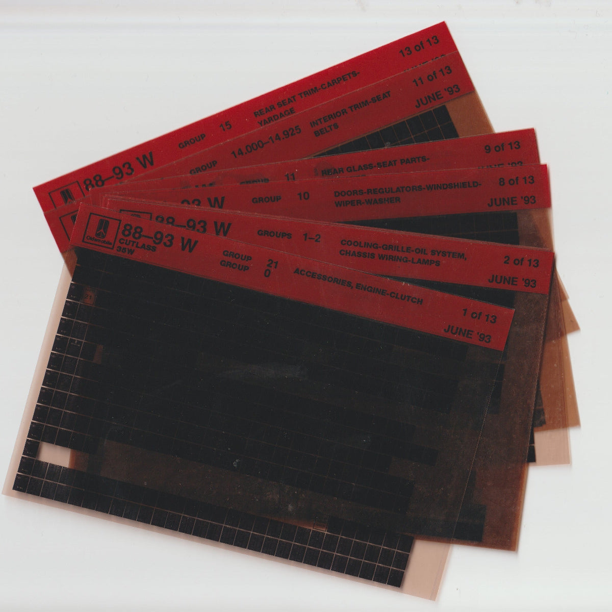 1988-1993 Oldsmobile Cutlass "W" Parts Microfiche Catalog Slides