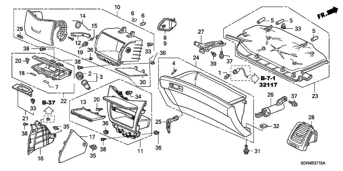 Honda New 2005-2006 Fits Honda Accord Hybrid Box Assembly, Glove (Ivory), Part # 77500-SDC-D01ZB