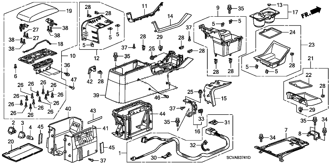 New 2007-2010 Fits Honda Element Panel, RR. Console Center *NH167L* (GRAPHITE BLACK), Part # 83405-SCV-A91ZA