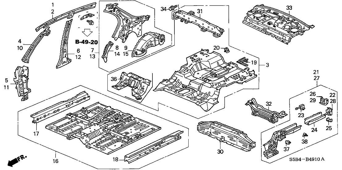 Honda New 2003-2005 Fits Honda Civic Right Rear Inside Panel, Part # 64300-S5B-A00ZZ