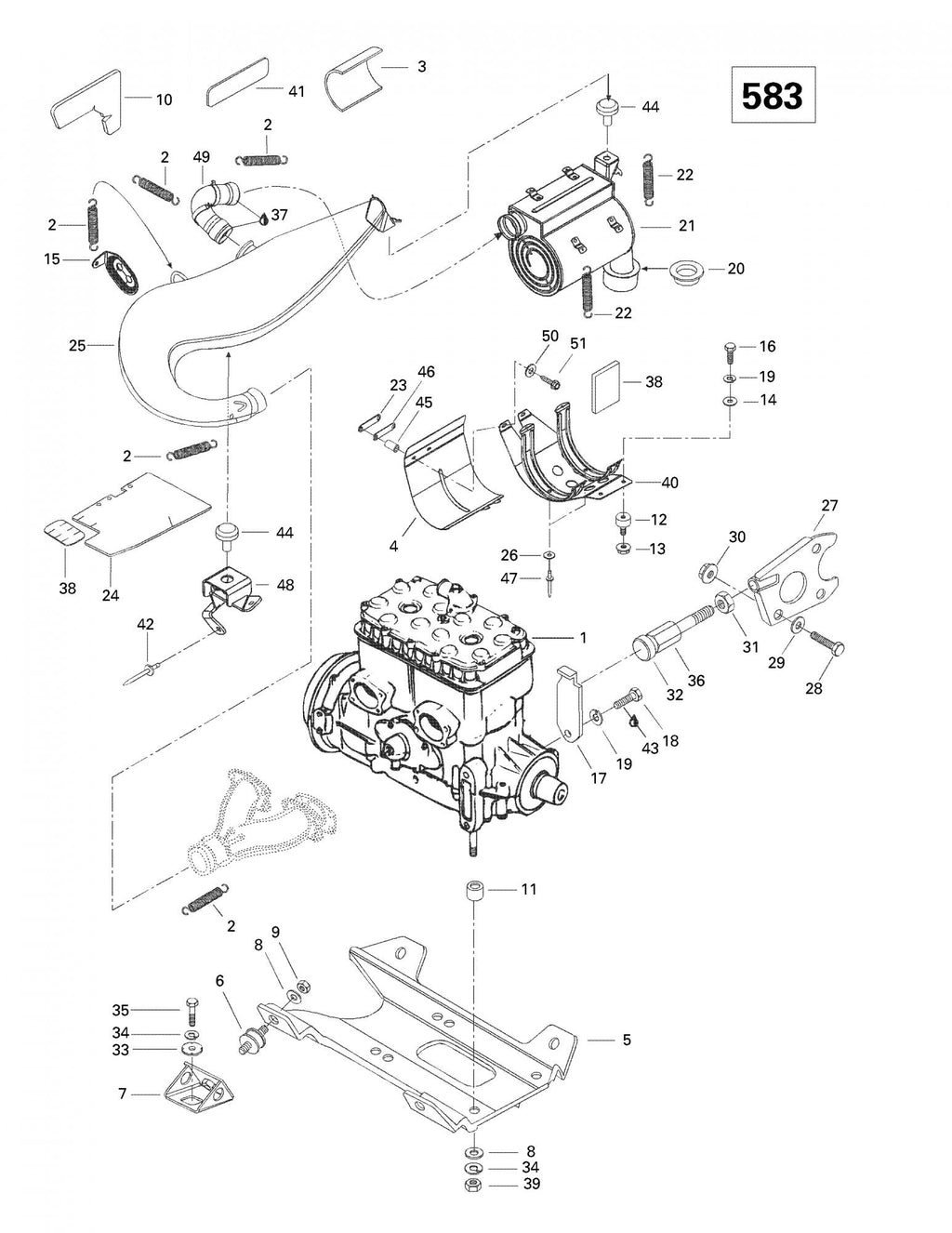 Fits 1996-2003 Ski-Doo Formula 500 / Formula 500 Deluxe Models Rubber Mount, OEM Part # 514052743