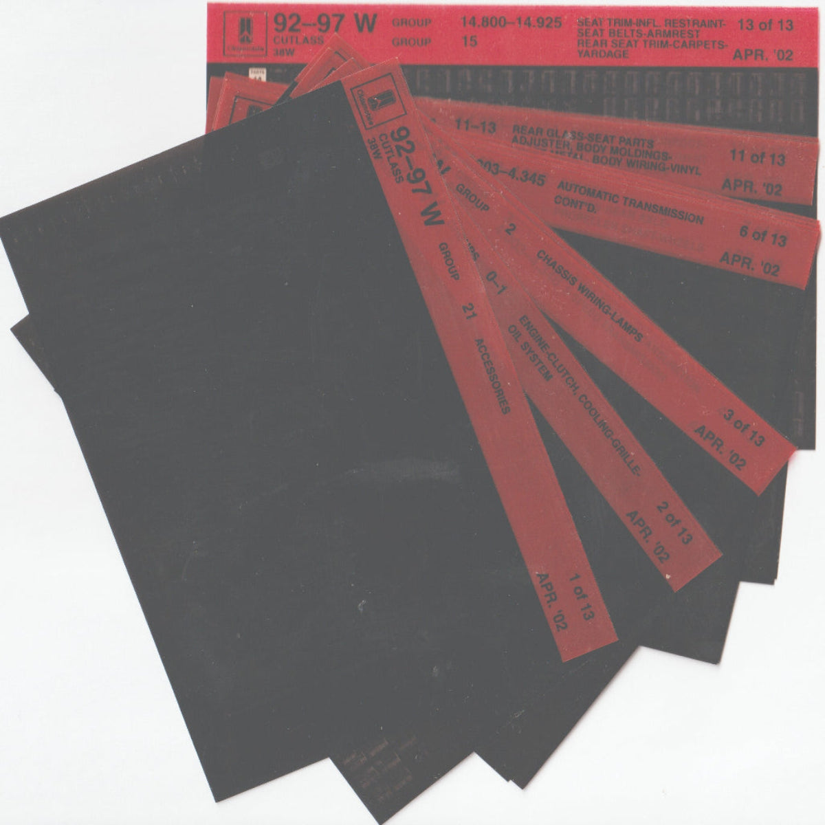 1992-1997 Oldsmobile Cutlass "W" Parts Microfiche Catalog Slides