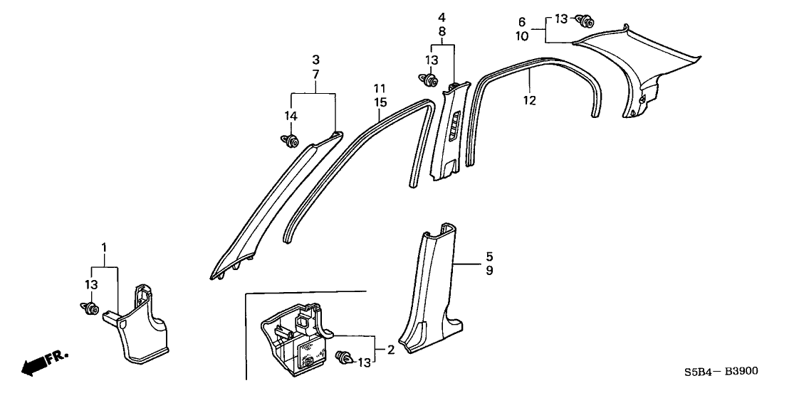 Honda New 2003 Fits Honda Civic Garnish Assy., R. Center Pillar (Upper) *YR169L* (MILD BEIGE), Part # 84111-S5A-013ZB