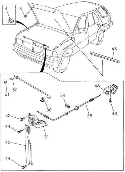 Honda New 1995-1997 Fits Honda Passport Lever, Engine Hood (Black), Part # 89715-05830