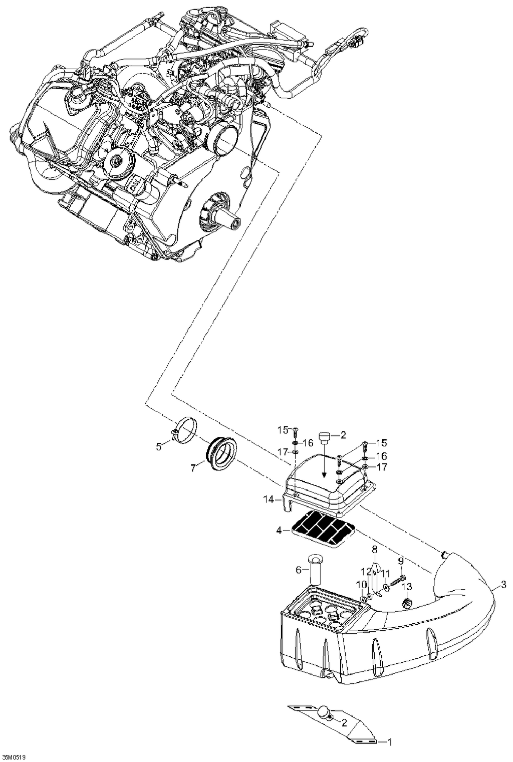 Fits 2004-2006 Ski-Doo Expedition 4-TEC / Expedition V-1000 Air Intake Cover, OEM Part # 605250565