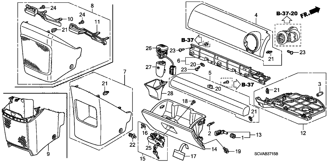 Honda New 2007-2010 Fits Honda Element Cover Assy., Center (Lower) *NH167L* (GRAPHITE BLACK), Part # 77310-SCV-A91ZA