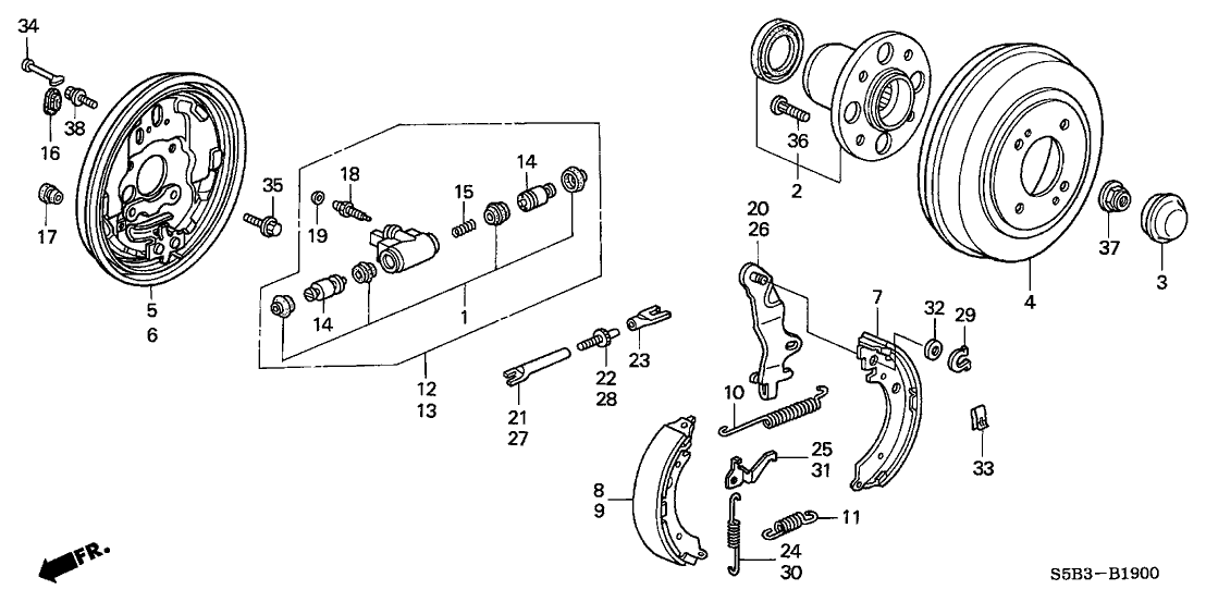 Honda New 2003-2005 Fits Honda Civic Left Rear Brake Back Plate, Part # 43120-S5B-A52
