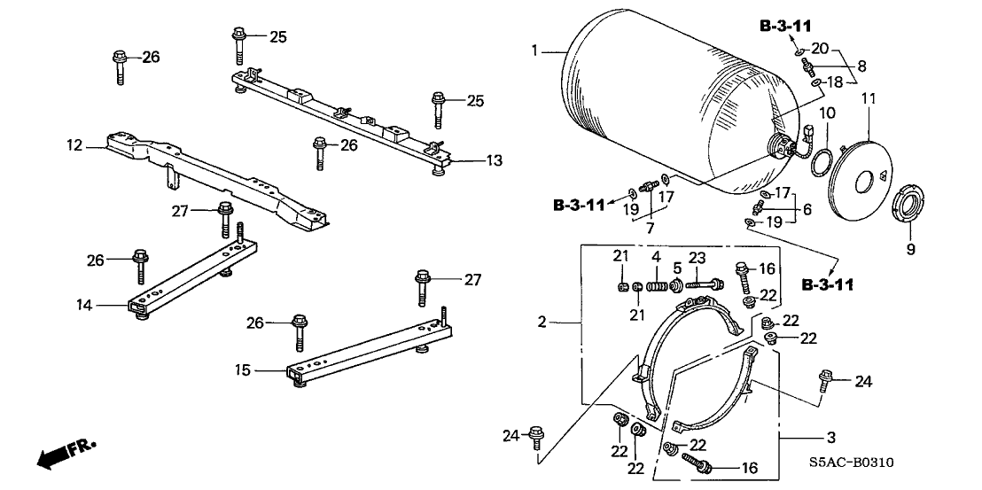 Honda New 2001-2005 Fits Honda Civic Frame, FR. Tank, Part # 74550-S5W-000