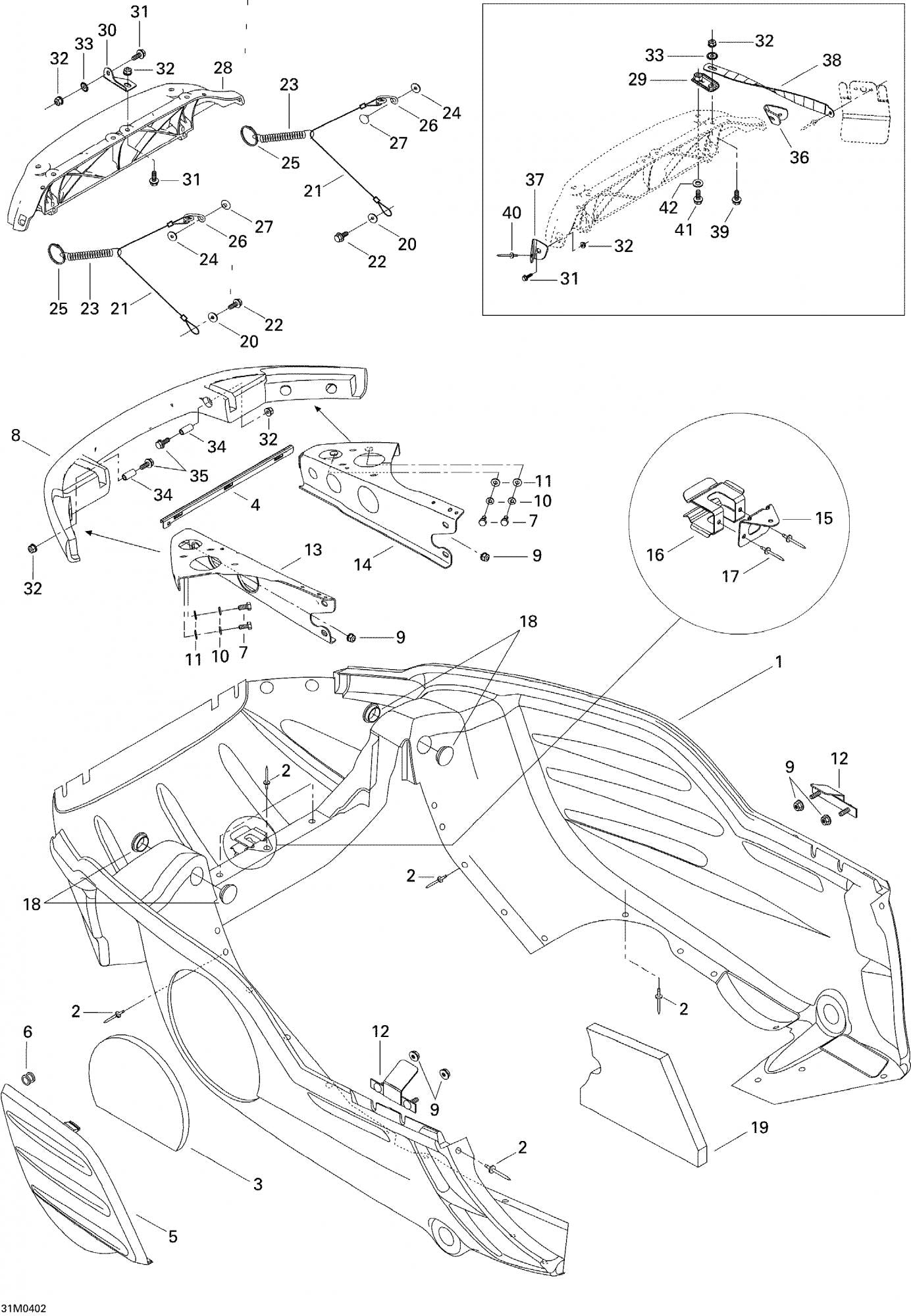 Fits 2003-2004 Ski-Doo Grand Touring 380 F/550 F / Grand Touring 500/600/700 Models Hood Clamp, OEM Part # 517302837