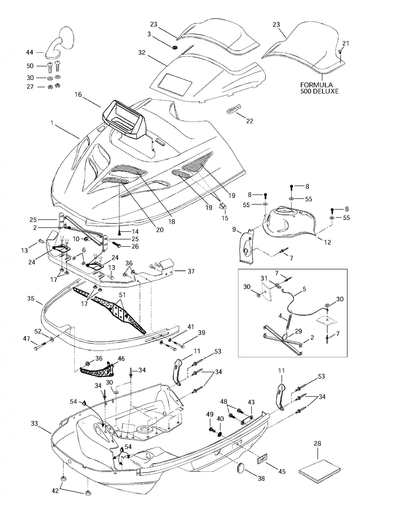 Fits 1996-2007 Ski-Doo Formula 500 / Formula 500 Deluxe Models Uppper Hinge, OEM Part # 517261100