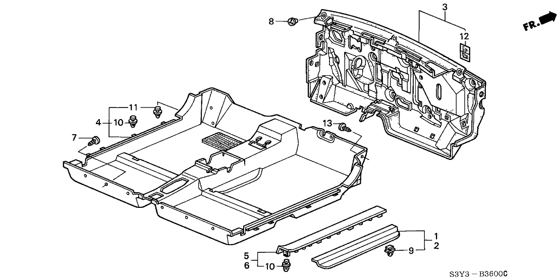 Honda New 2000-2006 Fits Honda Insight Garnish Assy., R. Step *NH1L* (BLACK), Part # 71820-S3Y-000ZA