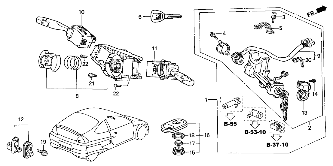 Honda New 2004-2006 Fits Honda Insight Cylinder Set, Key *YR233L* (TITANIUM), Part # 06350-S3Y-A30ZA