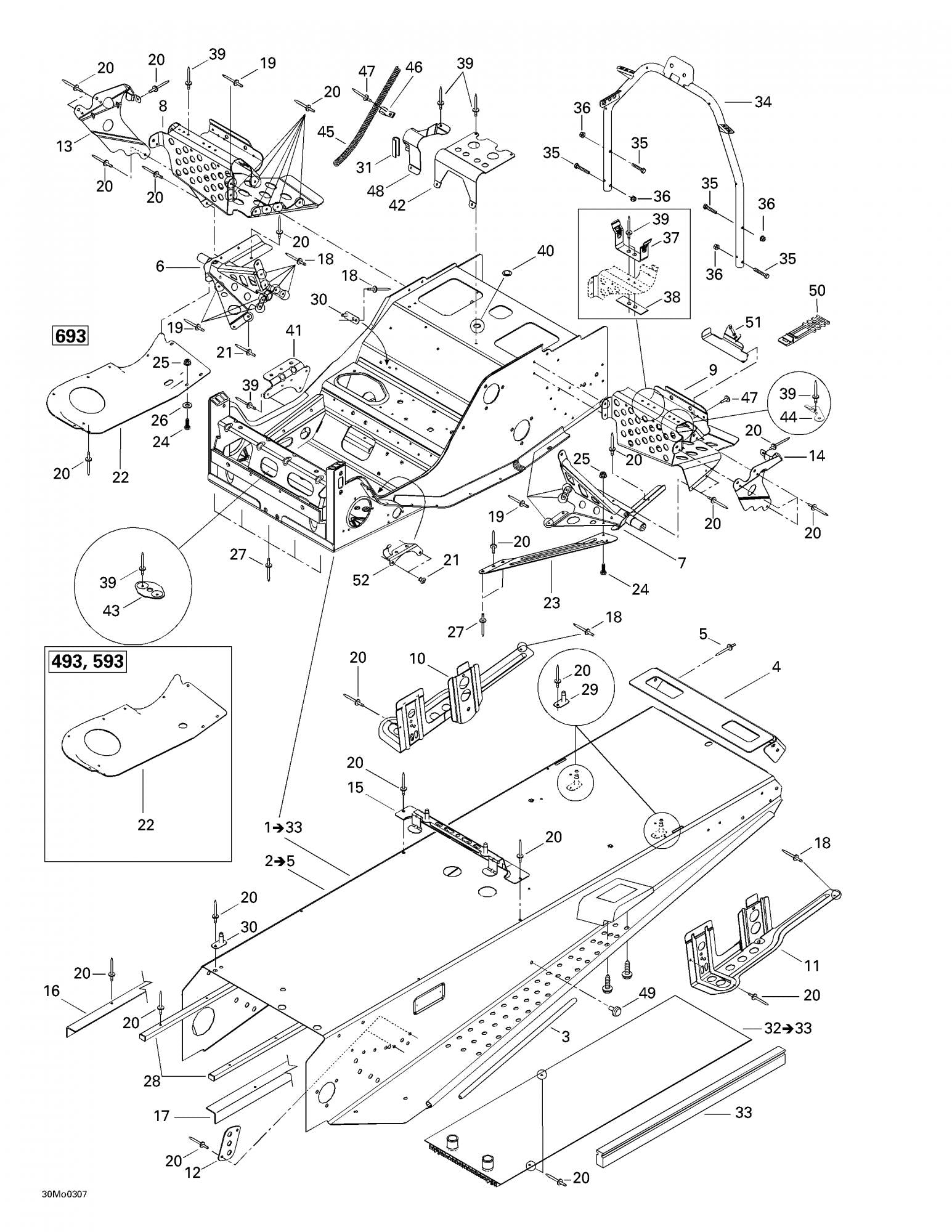Fits 2002-2005 Ski-Doo Grand Touring SE 800 SDI / Grand Touring V-1000 Models RH Slide Bracket, OEM Part # 518323315