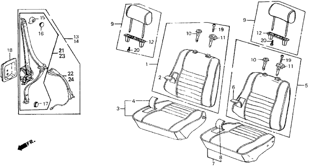 New 1986-1987 Fits Honda Civic Buckle Guide, FR. Seat Belt *YR129L* (Kit) (URBAN BROWN), Part # 06850-SE3-305ZB