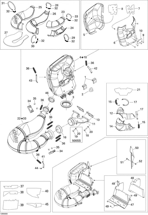 Fits 2004-2007 Ski-Doo GSX 500SS / GSX 600 HO Models Tuned Pipe Ass'y Includes 23 To 34, OEM Part # 514053749