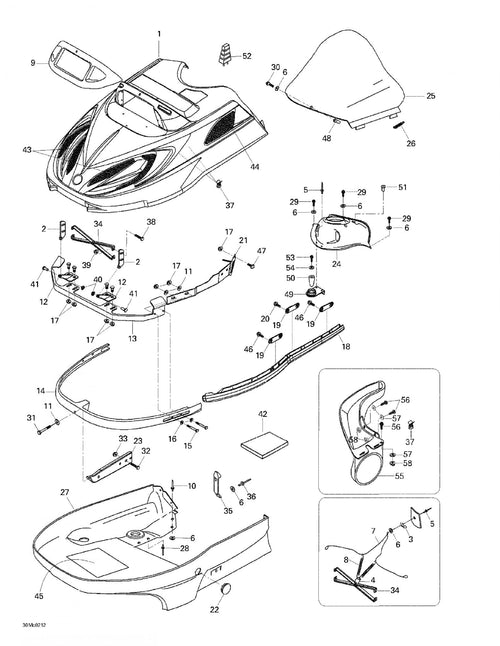 Fits 2001-2005 Ski-Doo Skandic 440 / Skandic 440F Models Bottom Pan, OEM Part # 605152267