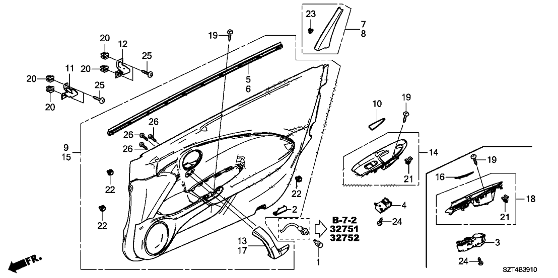 New 2011-2012 Fits Honda CR-Z Left Front Door Lining Assembly *NH167L* (GRAPHITE BLACK), Part # 83550-SZT-A12ZA