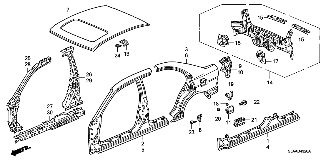 Honda New 2001-2005 Fits Honda Civic Left Center Pillar Stiffener, Part # 63610-S5D-A00ZZ