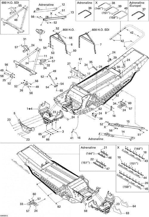Fits 2006-2007 Ski-Doo Summit 800 HO, Adrenaline & X / Summit Adrenaline 600HO SDI Models RH Wire Protector Track 151", OEM Part # 518324971