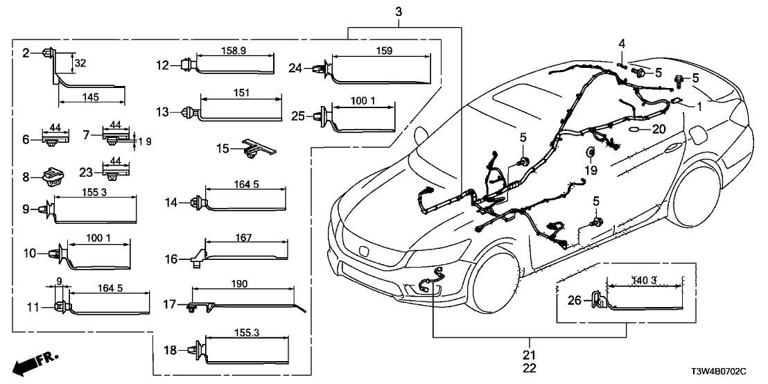 Honda New 2014 Fits Honda Accord Hybrid Wire Harn R Side, Part # 32140-T3W-A00